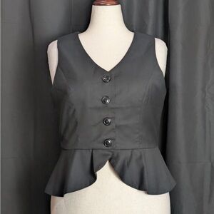 Belle Poque Black Women's V-Neck Button Up Peplum Vest